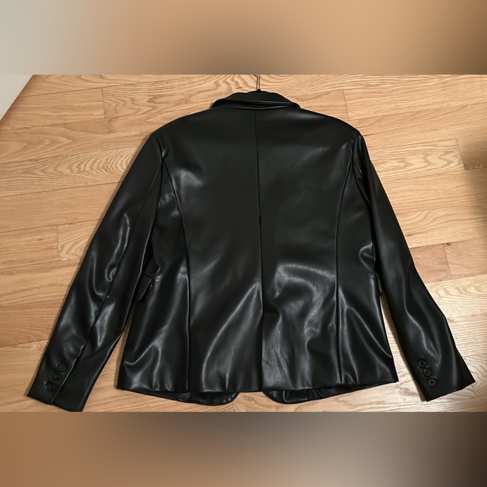 Open Edit black leather blazer